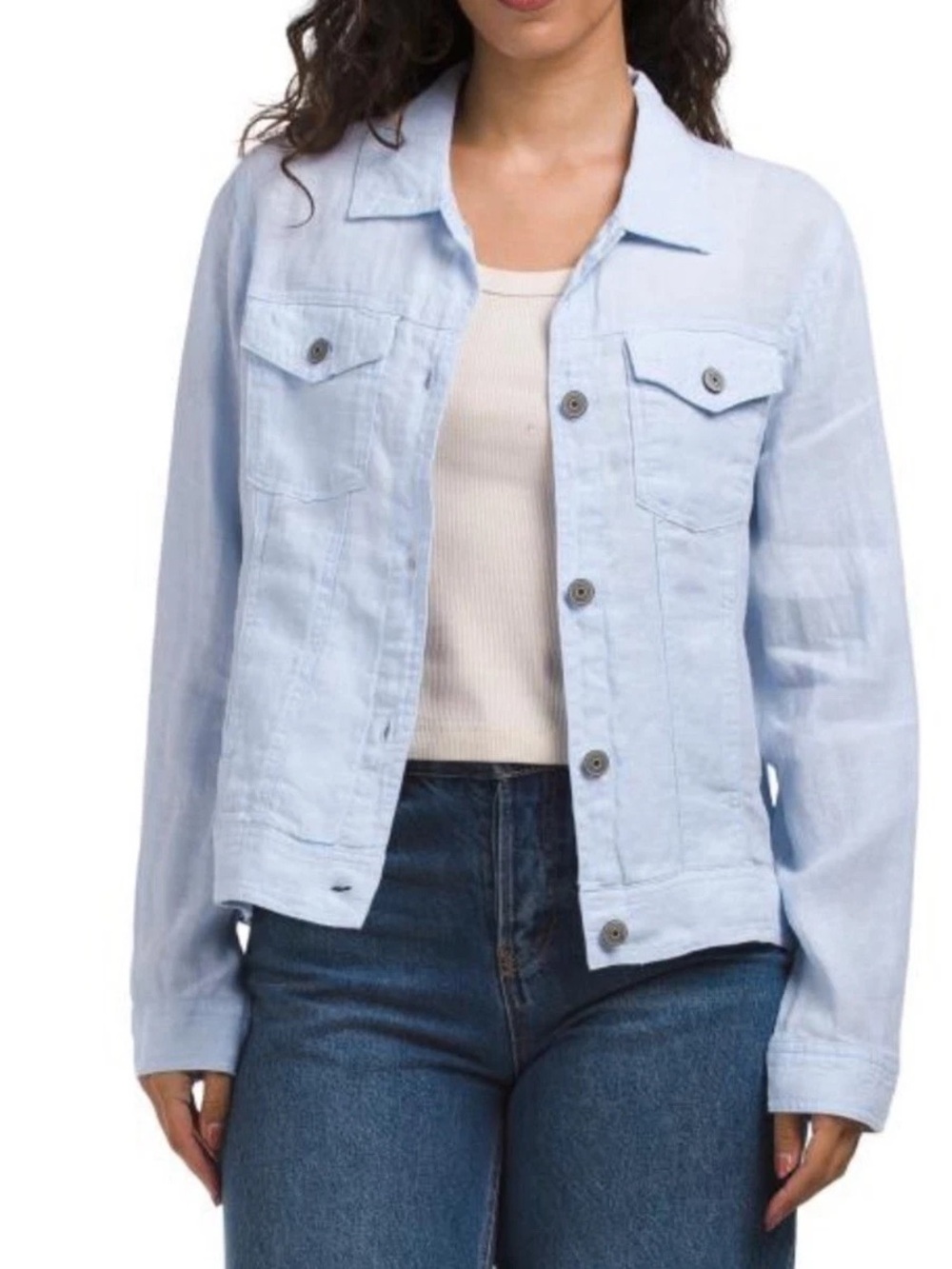 Jones New York Light Blue 100% Linen Jacket with Button Front